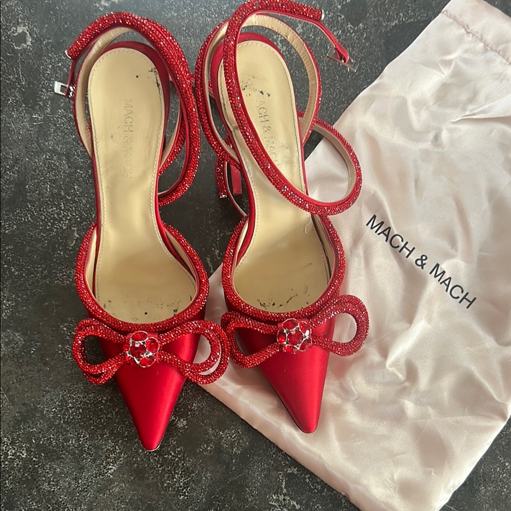 MACH & MACH Women's Red Satin Heels